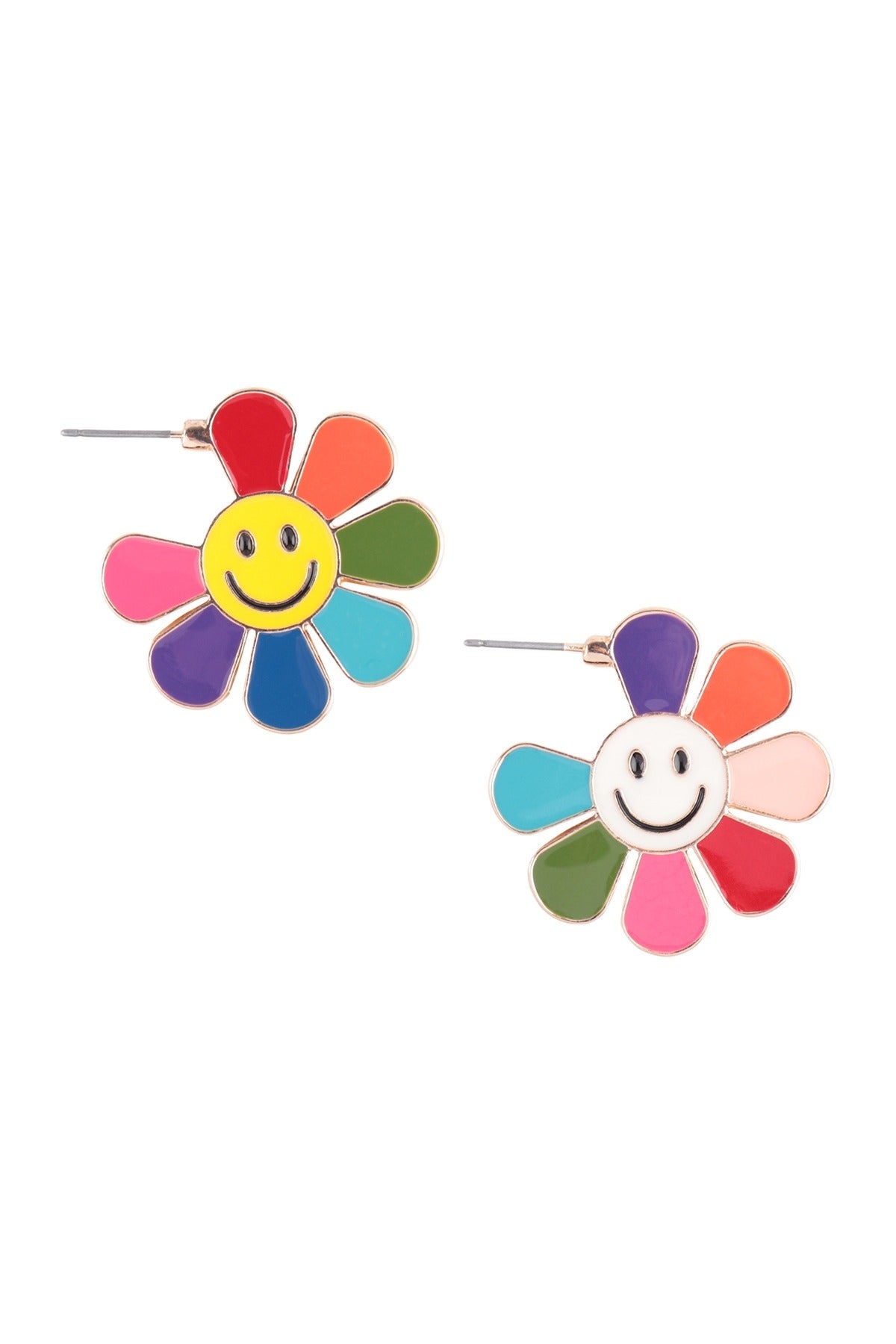 SMILEY FLOWER SHAPED ENAMEL HOOP EARRINGS