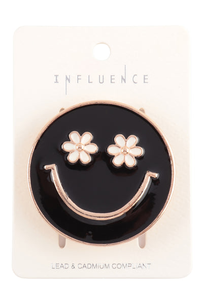 1- 1.75" SMILEY FACE WITH FLOWER EYES ENAMEL PHONE GRIP HOLDER