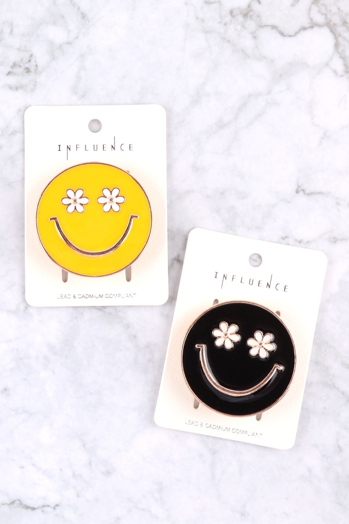 1- 1.75" SMILEY FACE WITH FLOWER EYES ENAMEL PHONE GRIP HOLDER