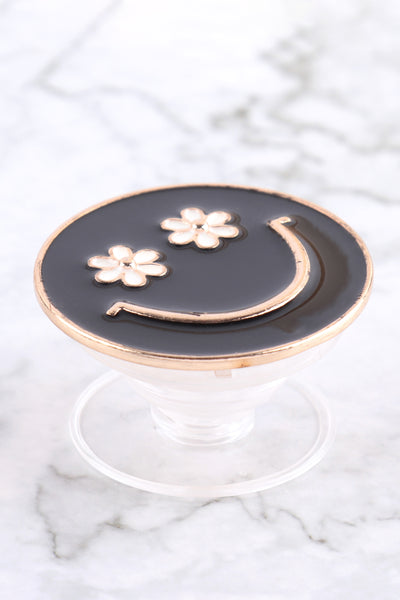 1- 1.75" SMILEY FACE WITH FLOWER EYES ENAMEL PHONE GRIP HOLDER