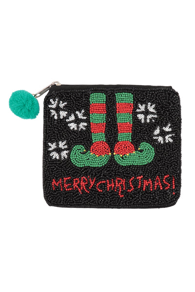 CHRISTMAS ELF FEET SEED BEADS COIN POUCH-BLACK