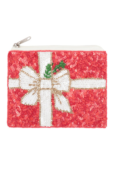 CHRISTMAS GIFT SEQUIN COIN POUCH-RED