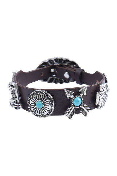 WESTERN CONCHO HORSE BOOTS ARROW LEATHER BRACELET