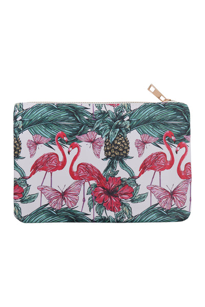 TROPICAL FLAMINGO PRINT POUCH