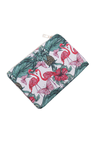 TROPICAL FLAMINGO PRINT POUCH