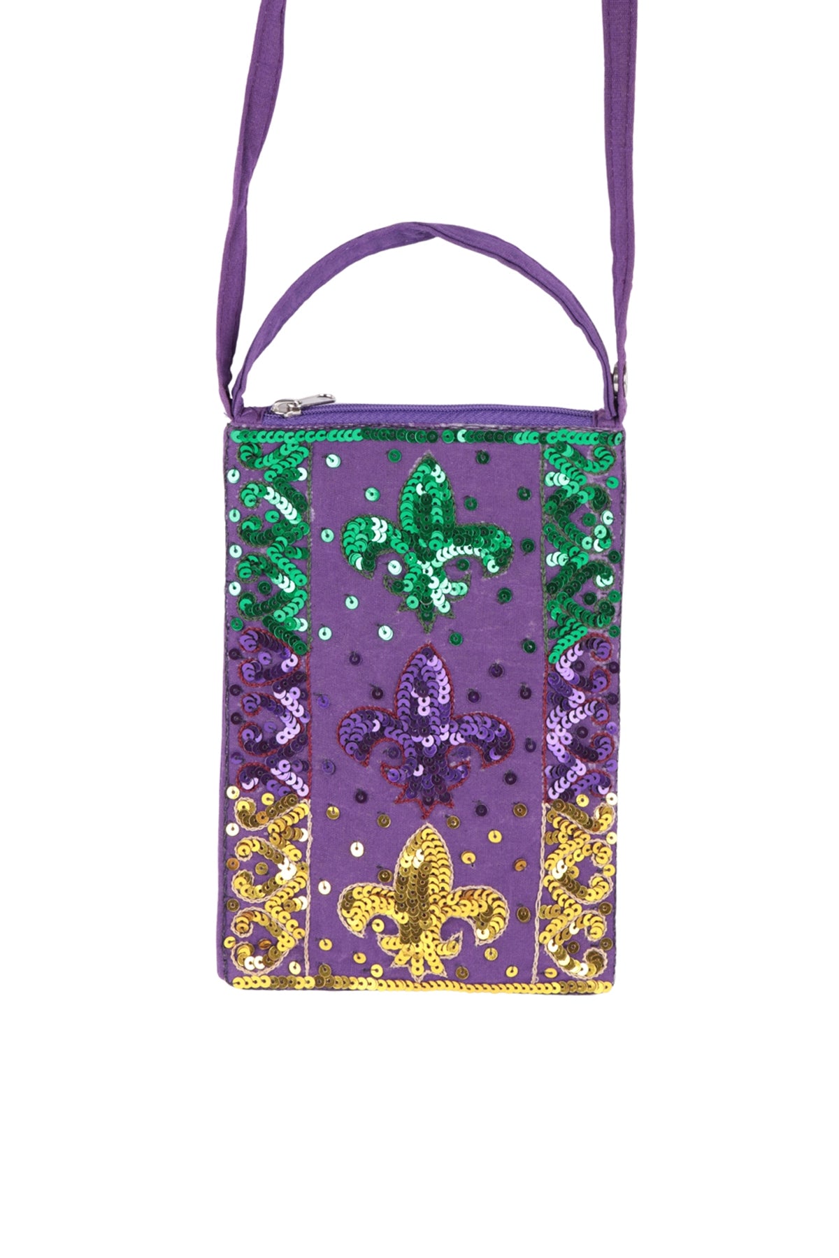 FLEUR DE LIS PATTERN GLITTER SEQUIN CROSSBODY BAG