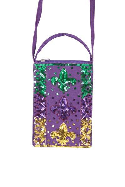 FLEUR DE LIS PATTERN GLITTER SEQUIN CROSSBODY BAG