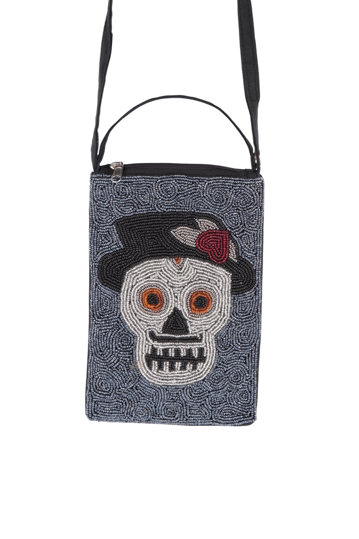 SUGAR SKULL HAT SEED BEADS CROSSBODY BAG