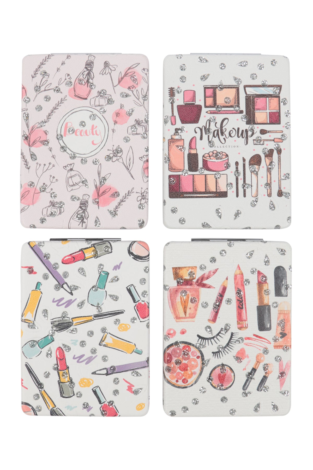 CHIC MAKE UP PRINT RHINESTONE RECTANGLE COMPACT MIRROR SET