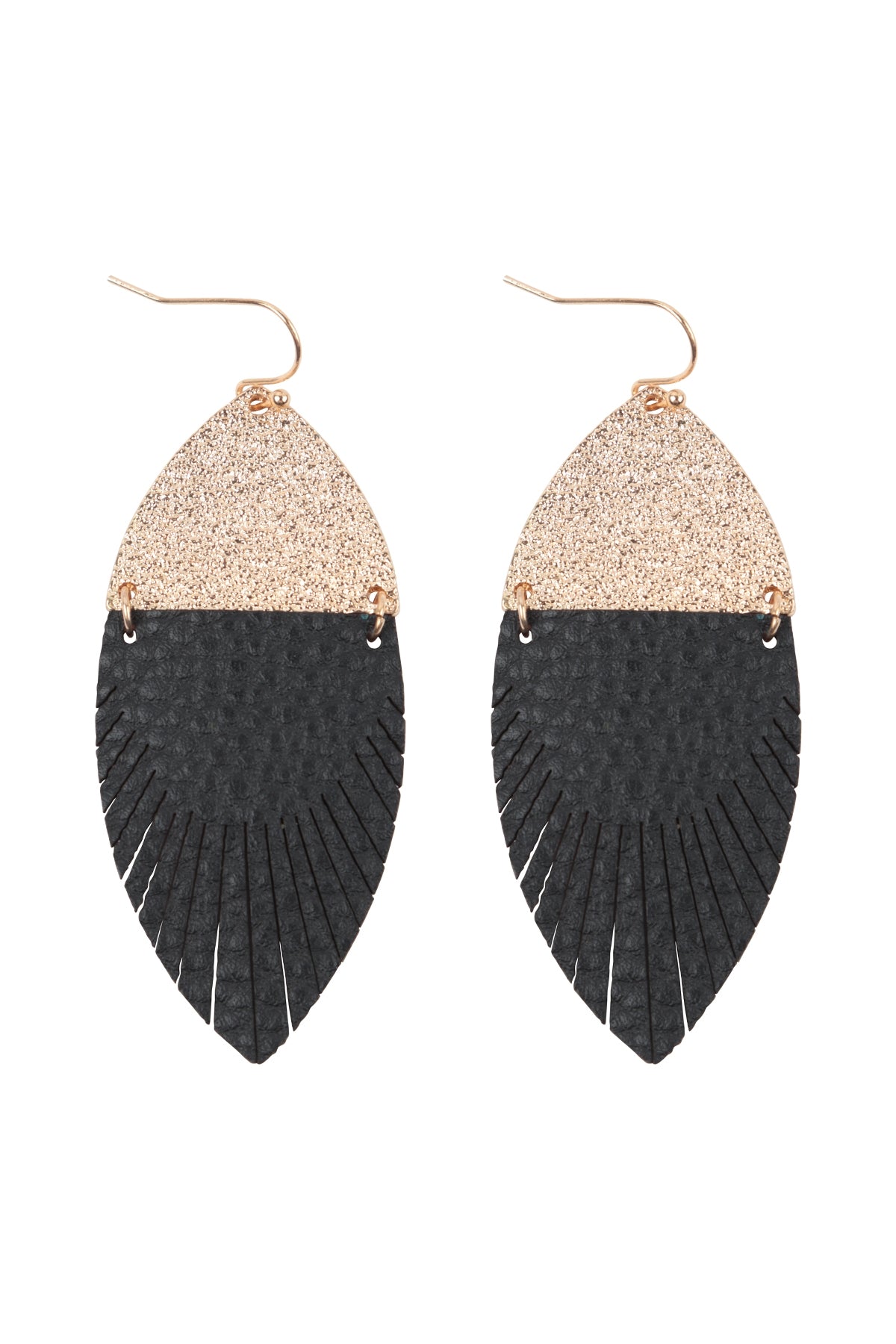2.75 INCH MARQUISE SHAPED PU LEATHER FRINGE HOOK EARRINGS