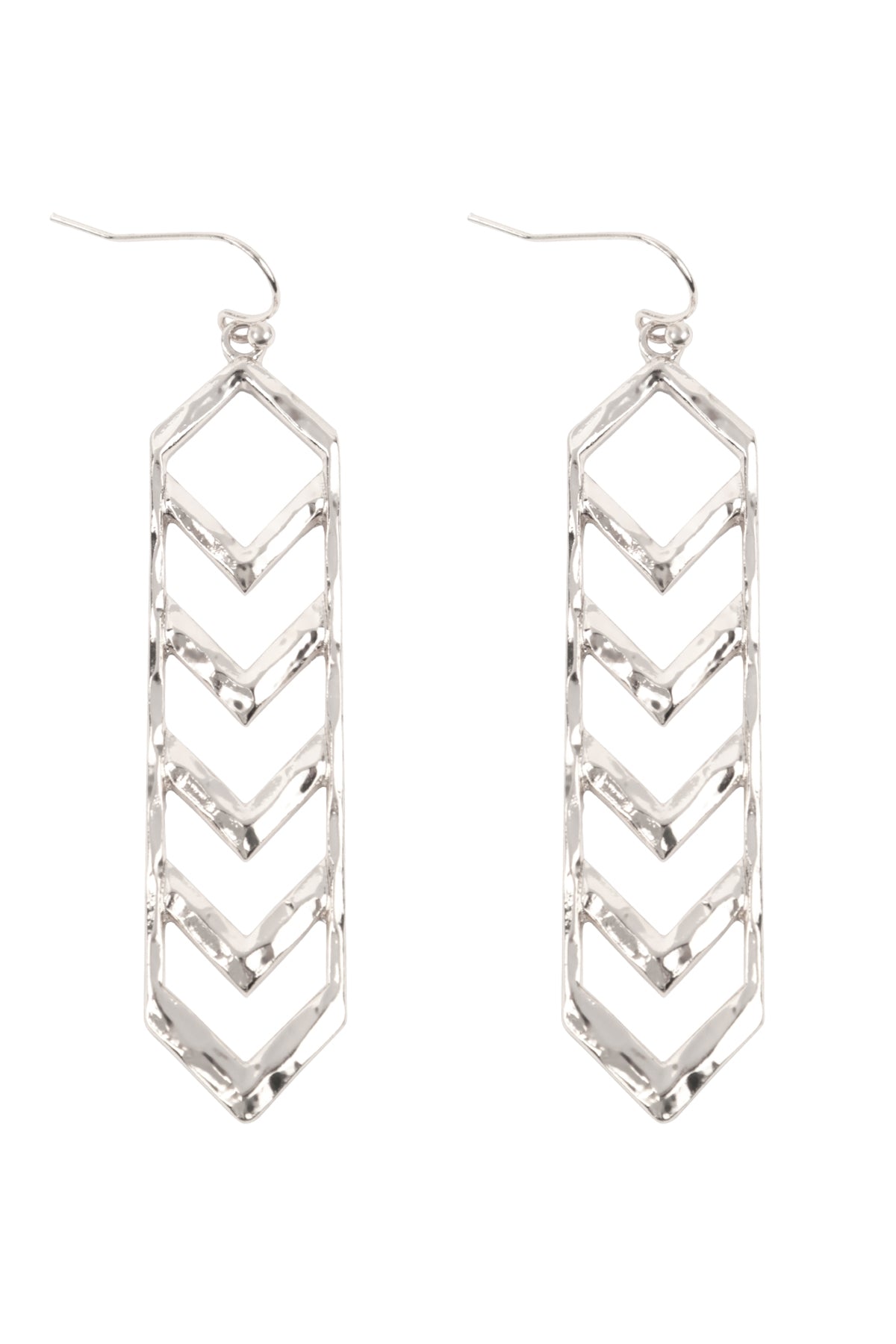 2.75 INCH TEXTURED CHEVRON METAL HOOK EARRINGS