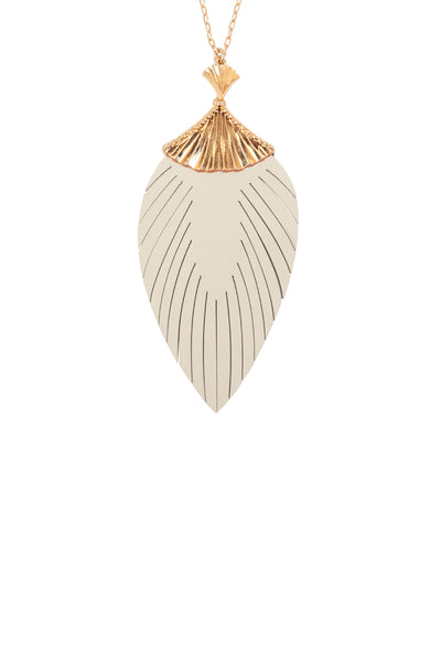 30 INCH LEAF SHAPED PU LEATHER FRINGE LONG NECKLACE