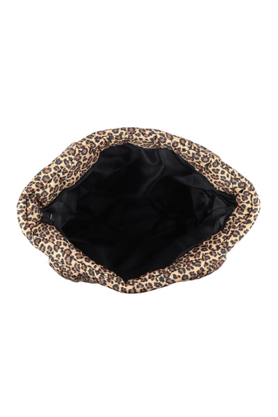 LEOPARD PADDED TOTE BAG-BROWN