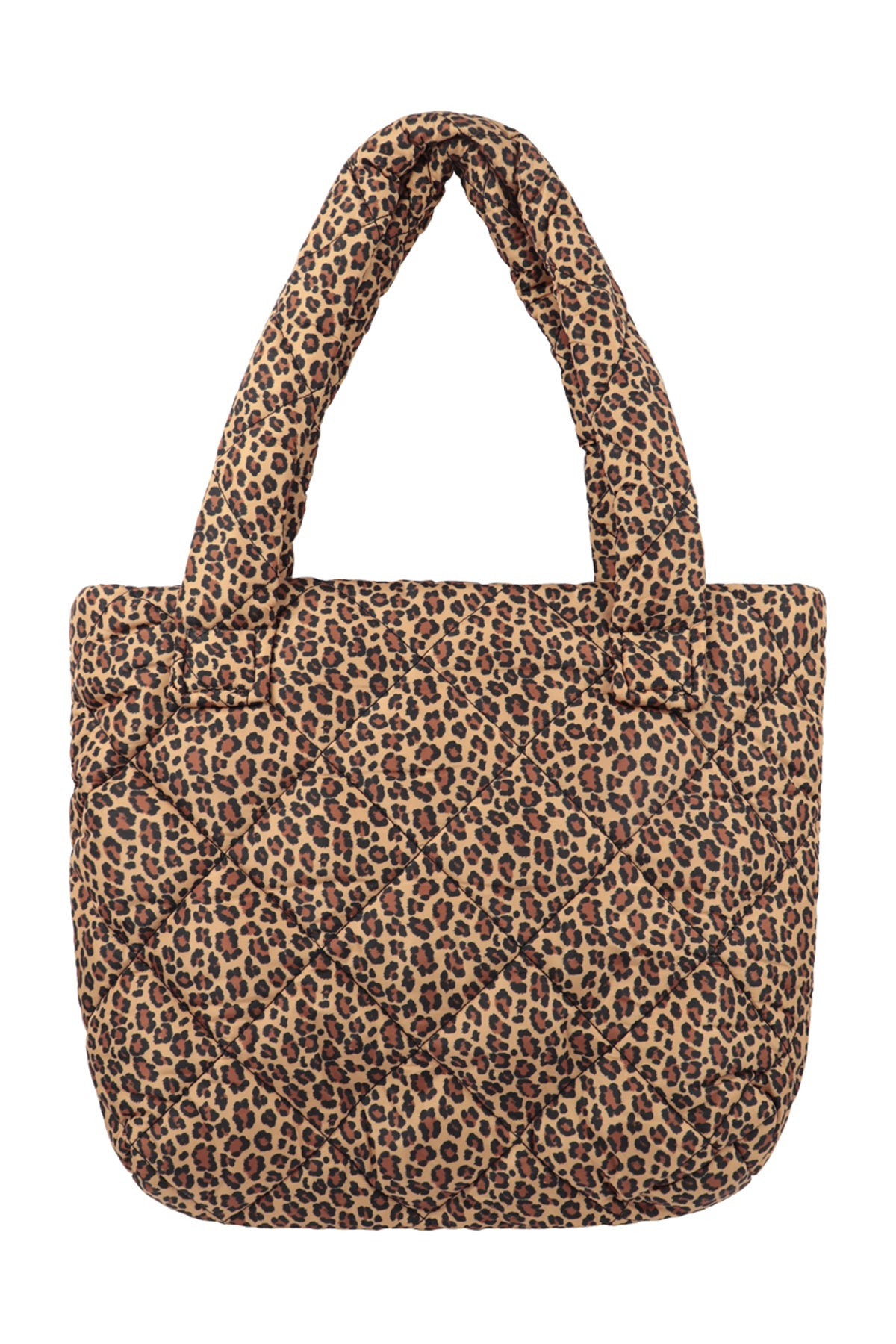 LEOPARD PADDED TOTE BAG-BROWN