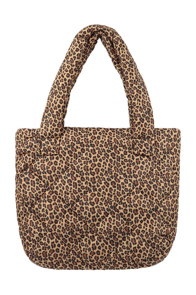LEOPARD PADDED TOTE BAG-BROWN