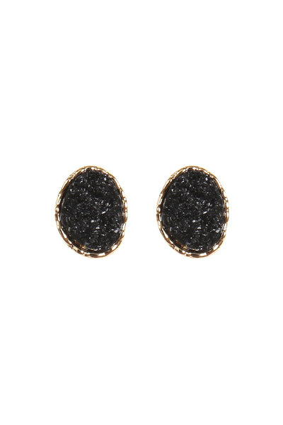 OVAL DRUZY STONE POST EARRINGS