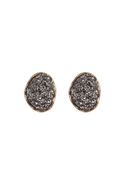 OVAL DRUZY STONE POST EARRINGS