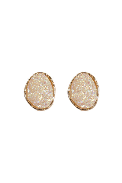 OVAL DRUZY STONE POST EARRINGS