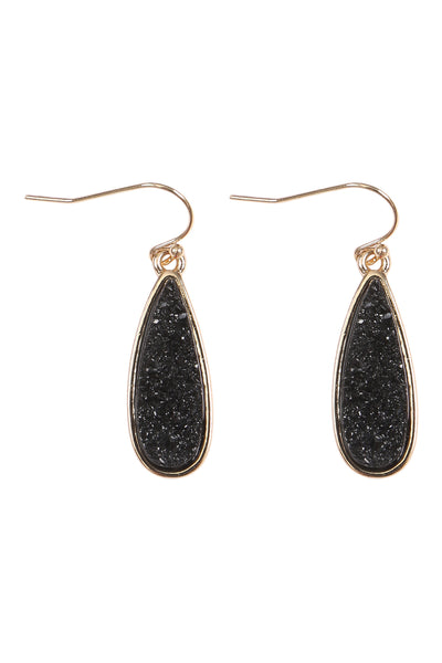 TEARDROP SHAPE DRUZY STONE FISH HOOK EARRINGS