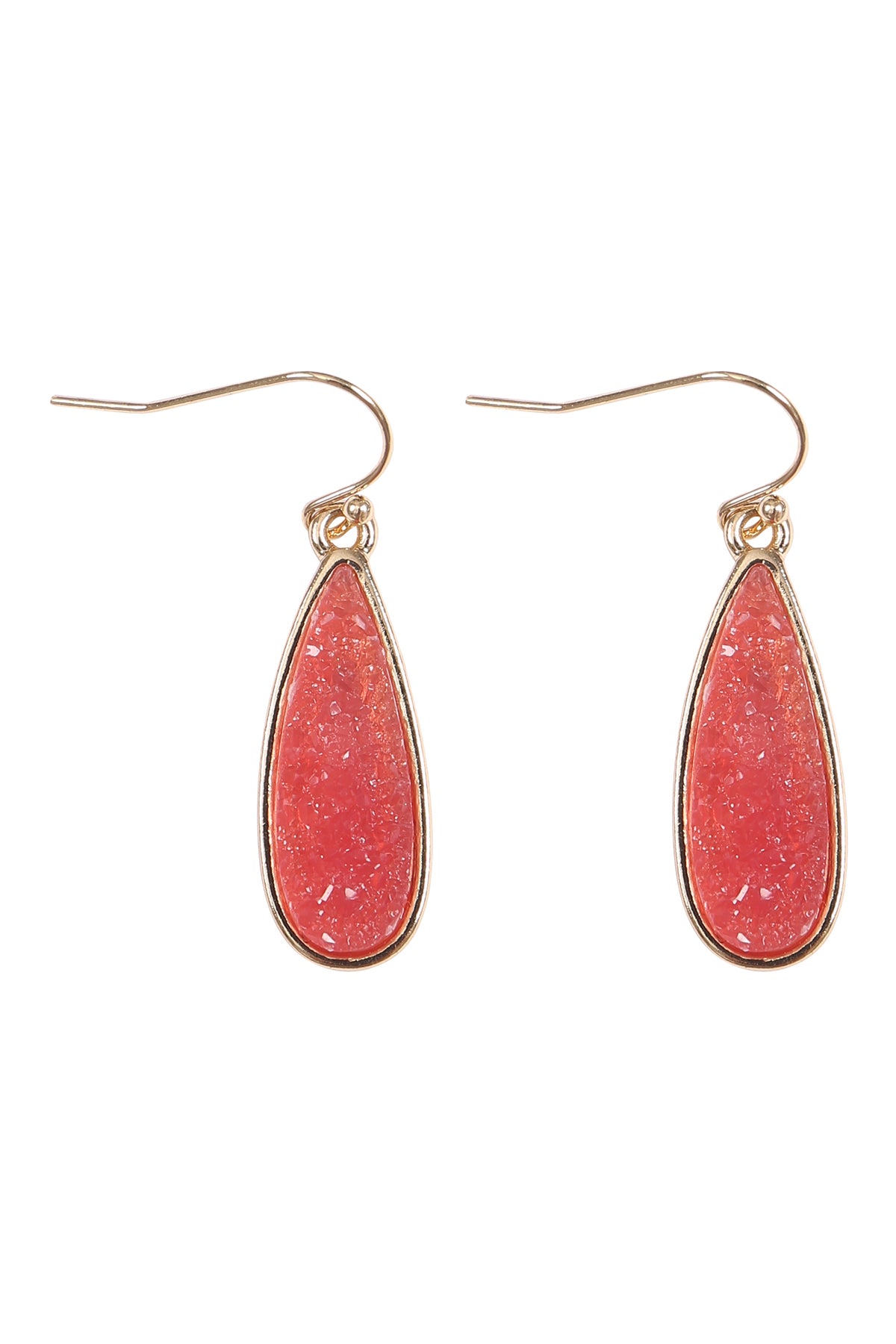 TEARDROP SHAPE DRUZY STONE FISH HOOK EARRINGS