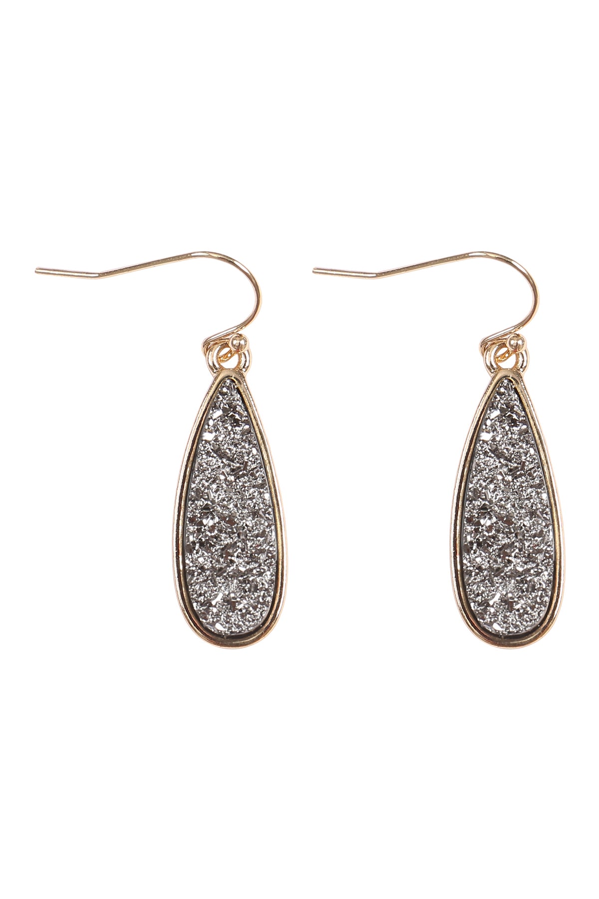 TEARDROP SHAPE DRUZY STONE FISH HOOK EARRINGS