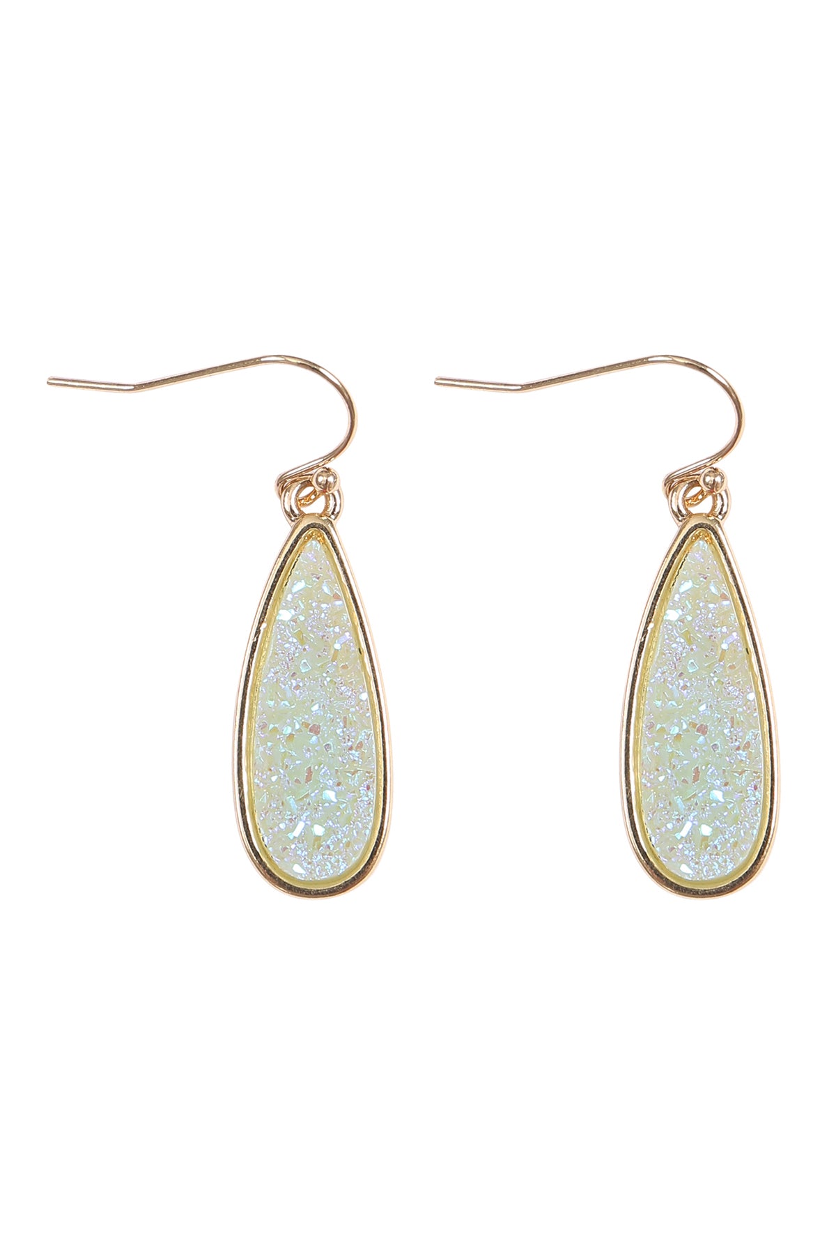 TEARDROP SHAPE DRUZY STONE FISH HOOK EARRINGS