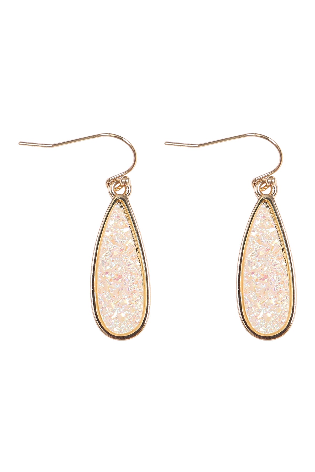 TEARDROP SHAPE DRUZY STONE FISH HOOK EARRINGS