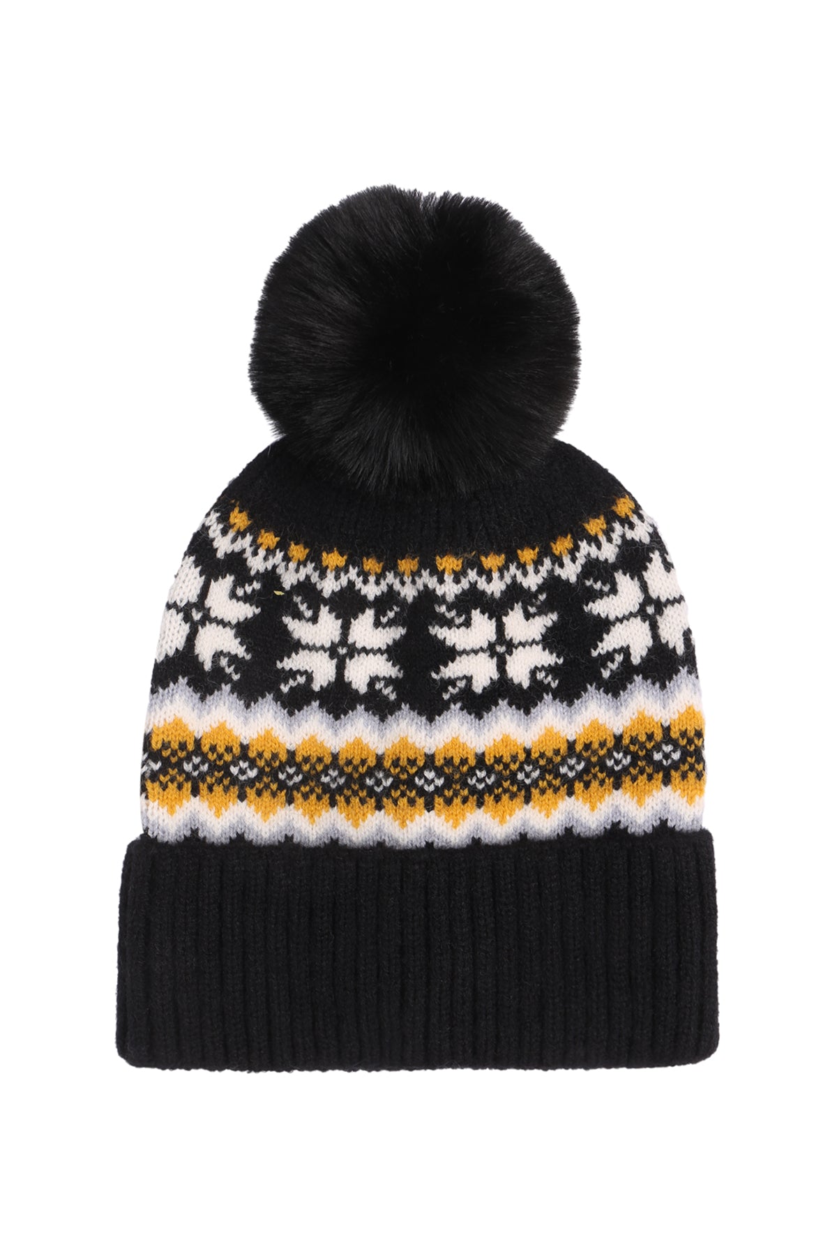 SNOWFLAKE KNITTED POMPOM BEANIE