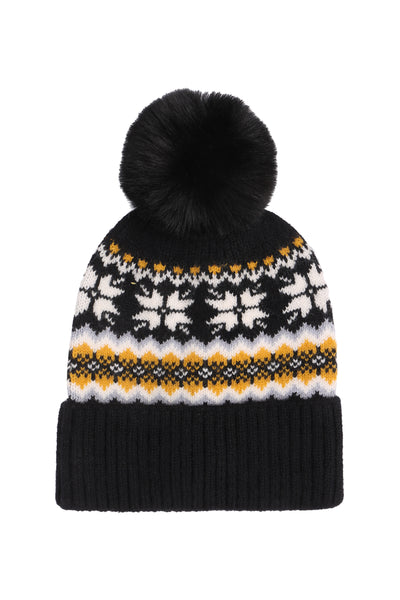 SNOWFLAKE KNITTED POMPOM BEANIE