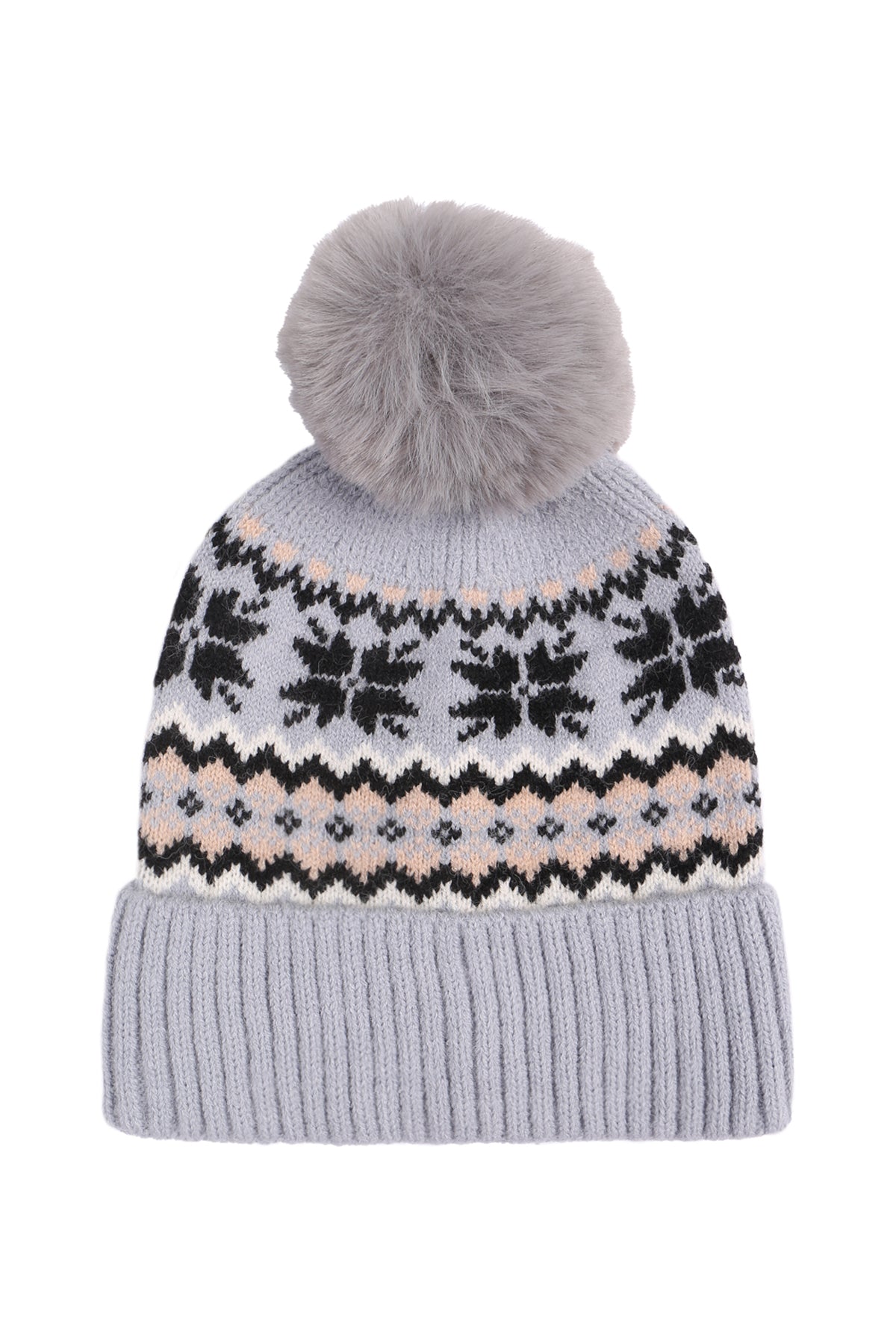 SNOWFLAKE KNITTED POMPOM BEANIE