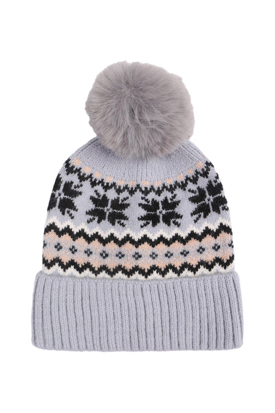 SNOWFLAKE KNITTED POMPOM BEANIE