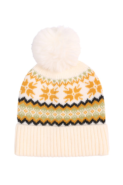 SNOWFLAKE KNITTED POMPOM BEANIE