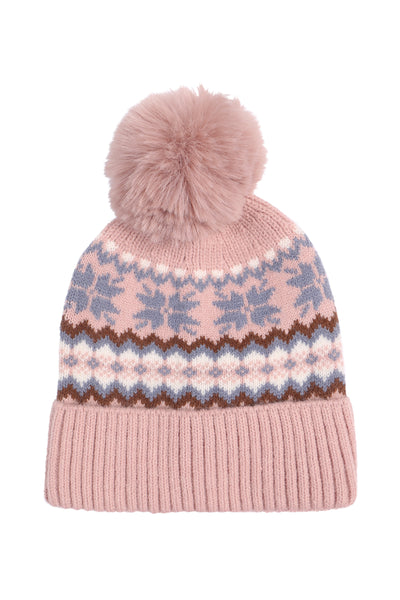 SNOWFLAKE KNITTED POMPOM BEANIE