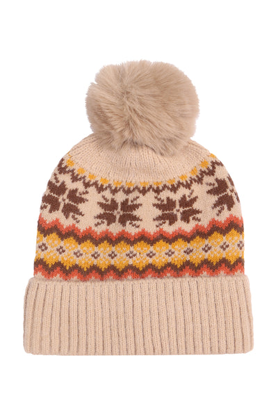 SNOWFLAKE KNITTED POMPOM BEANIE