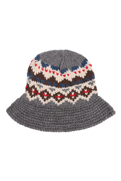 NORDIC PATTERN KNITTED BUCKET HAT
