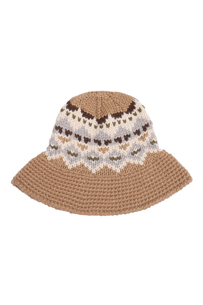 NORDIC PATTERN KNITTED BUCKET HAT