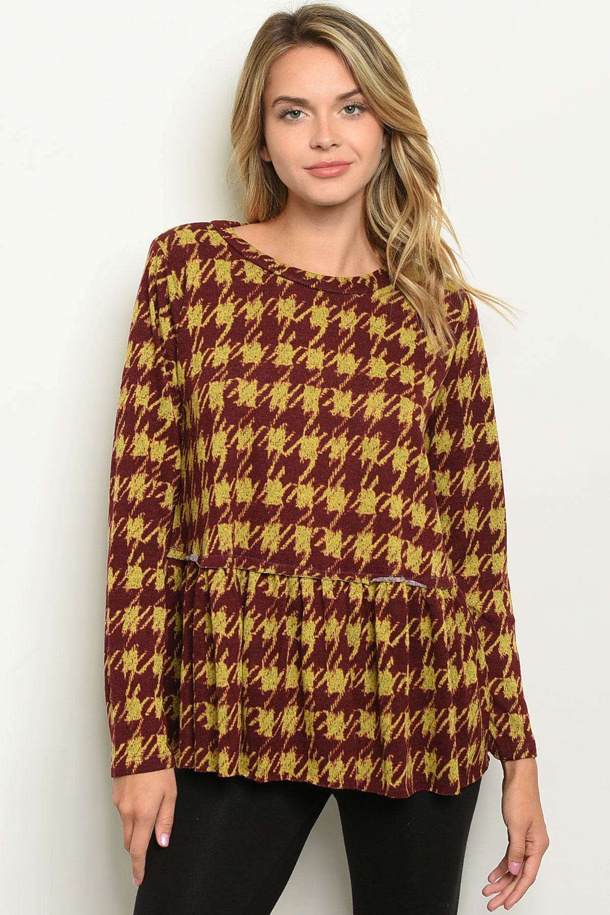 BURGUNDY MUSTARD PRINT TOP 1-1-1