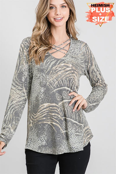 OLIVE PRINT PLUS SIZE TOP 2-2-2