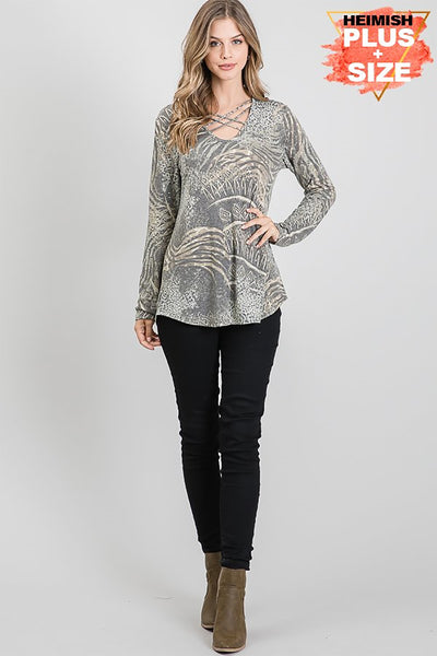 OLIVE PRINT PLUS SIZE TOP 2-2-2