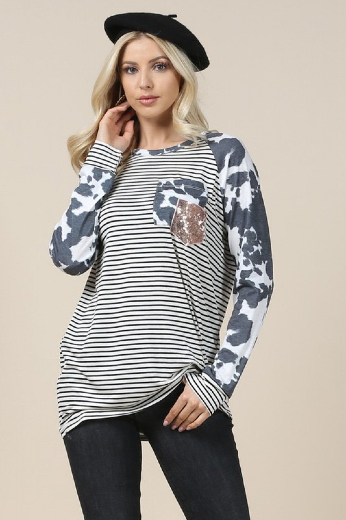 BLACK COW STRIPES TOP 1-2-2-1