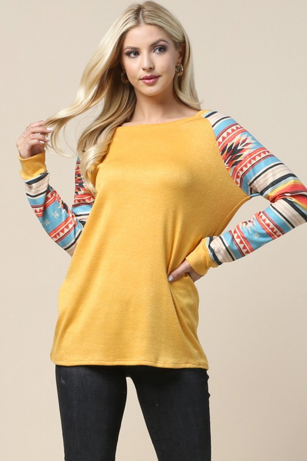 MUSTARD AZTEC PRINT TOP 1-2-2-1