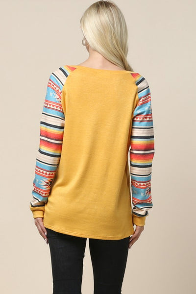 MUSTARD AZTEC PRINT TOP 1-2-2-1