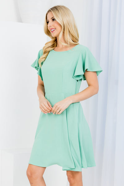 BOAT NECKLINE RUFFLE SLEEVE RUFFLE DRESS 2-2-2