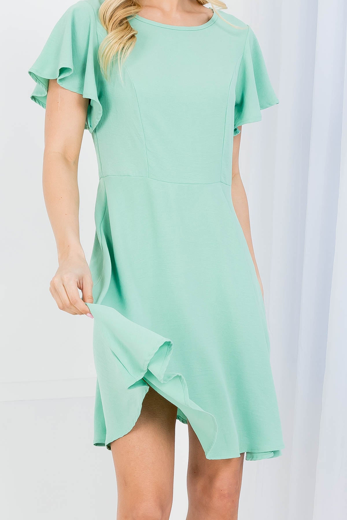 BOAT NECKLINE RUFFLE SLEEVE RUFFLE DRESS 2-2-2