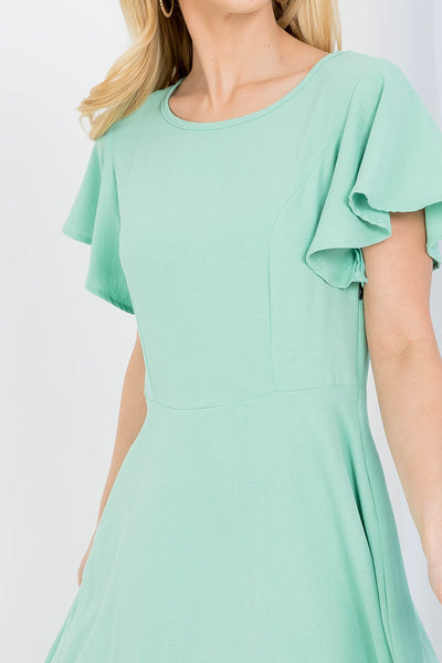 BOAT NECKLINE RUFFLE SLEEVE RUFFLE DRESS 2-2-2