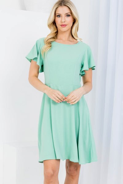 BOAT NECKLINE RUFFLE SLEEVE RUFFLE DRESS 2-2-2