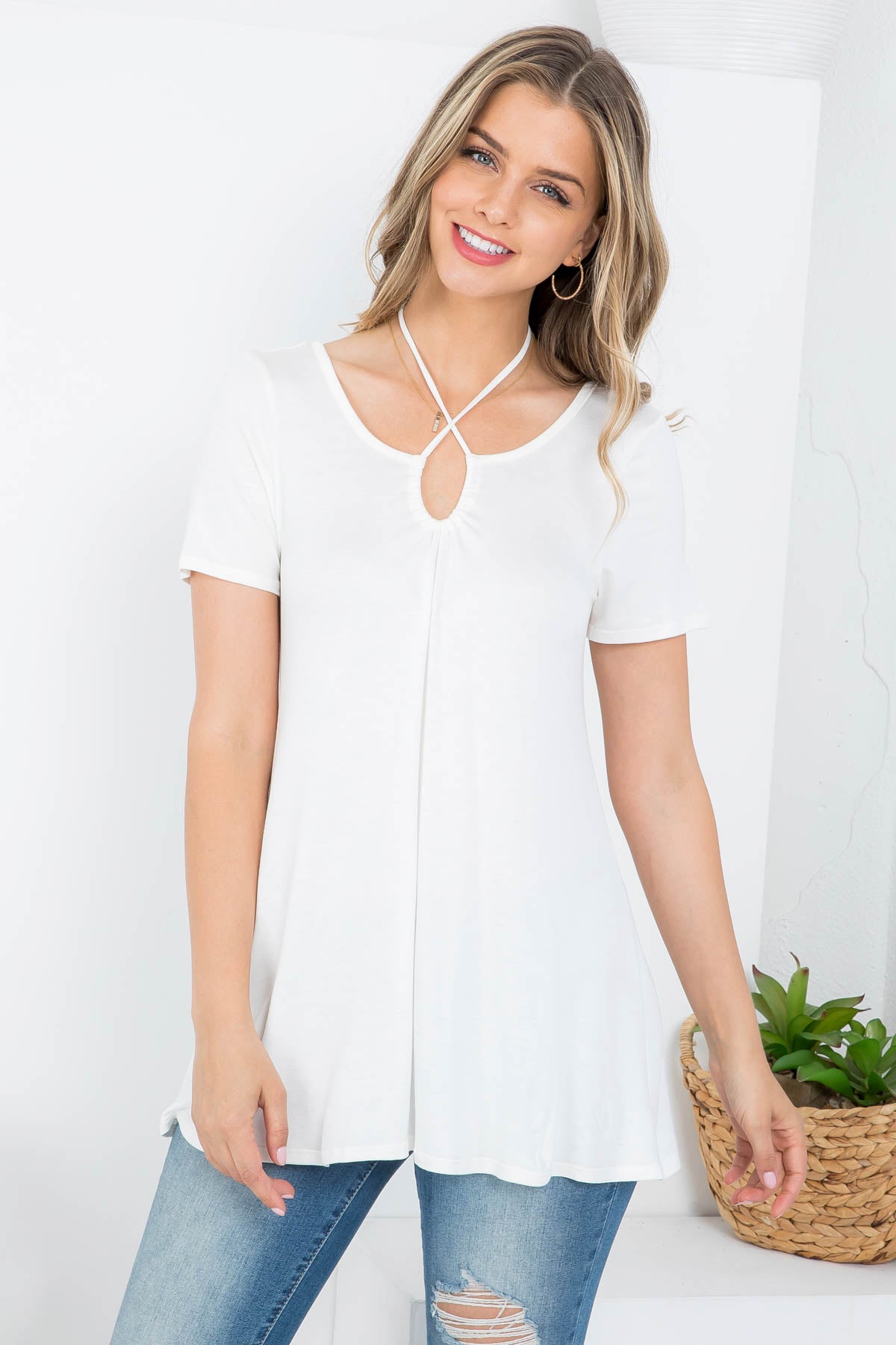 SPAGHETTI STRAP BACK NECKTIE SHORT SLEEVE BLOUSE TOP 2-2-2-2