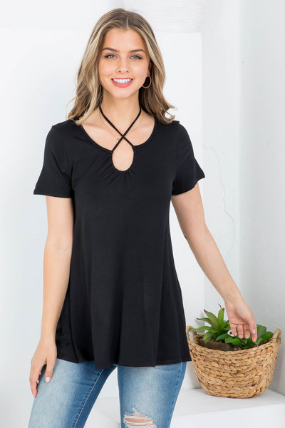 SPAGHETTI STRAP BACK NECKTIE SHORT SLEEVE BLOUSE TOP 2-2-2-2