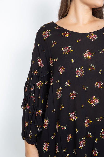 BLACK FLOWER PRINT PLUS SIZE TOP 2-2-2