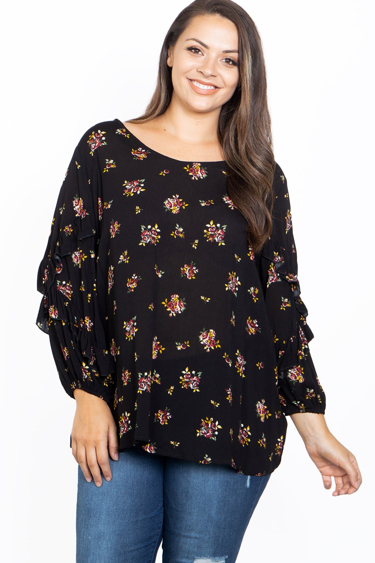 BLACK FLOWER PRINT PLUS SIZE TOP 2-2-2